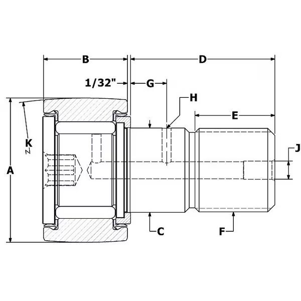 .625", Needle Cam Follower, Crown, HD, Sealed, Hex, Carter Bearings, Mfr#: CCNBH-20-SB