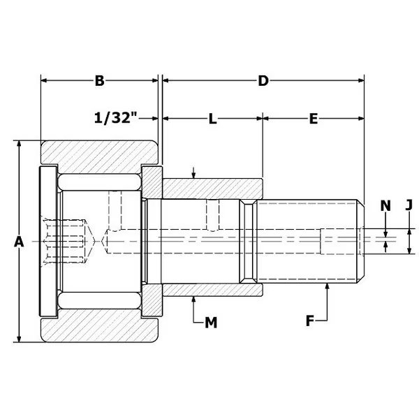 .5", Needle Cam Follower, Eccentric, Hex, Carter Bearings, Mfr#: CNBE-16-B