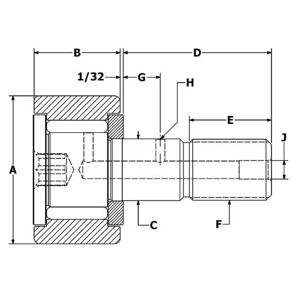 .5", Needle Cam Follower, Narrow, Hex, Carter Bearings, Mfr#: CNB-16-NB