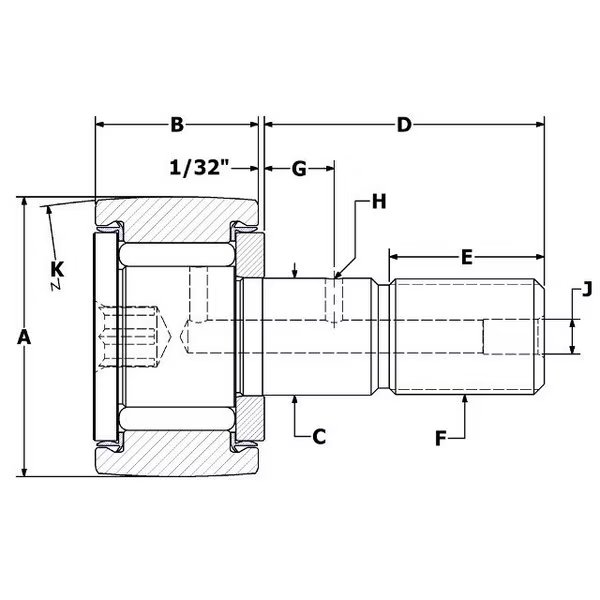 .75", Needle Cam Follower, Stainless Steel, Crown, Sealed, Hex, Carter Bearings, Mfr#: CSC-24-SB