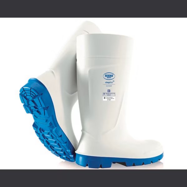 Steplite EasyGrip PU Boot, Steel Toecap, White-Blue, Size 15, Bekina, Mfr#: PAN3P/1053AZ517-15