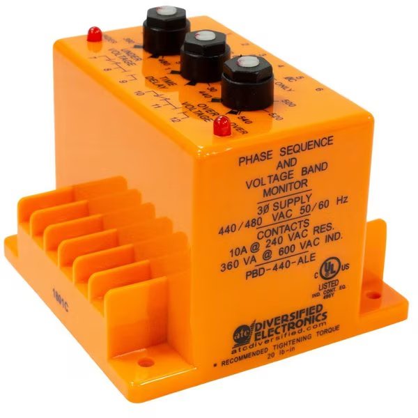 PBD Series 3-Phase Sequence & Voltage Band Monitor Relays, Diversified, Mfr#: PBD-480-ALE