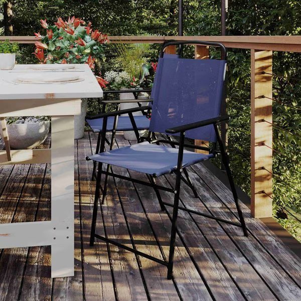 Navy Folding Sling Patio Chairs with Armrests, 2PK, Flash Furniture, Mfr#: 2-GM-SC098-NV-GG