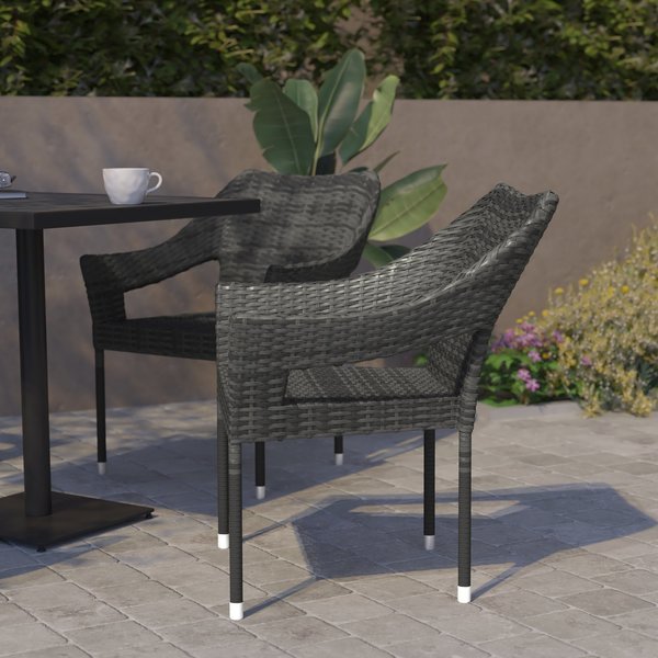 Gray PE Rattan Wicker Patio Dining Chair, 2PK, Flash Furniture, Mfr#: 2-TT-TT02-GY-GG