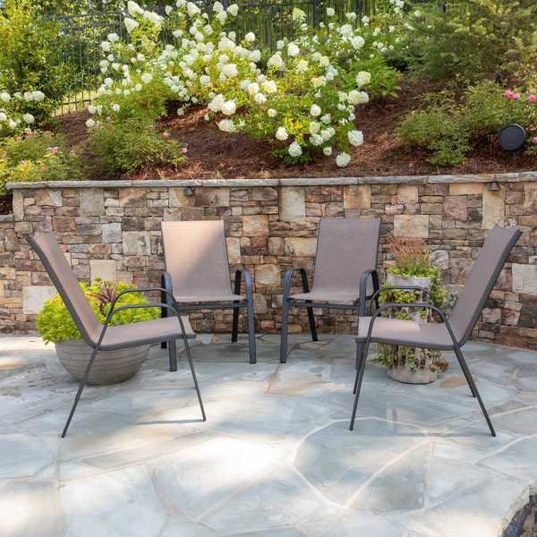 4PK Brown Outdoor Stack Chair w/ Flex Material, Flash Furniture, Mfr#: 4-JJ-303C-B-GG