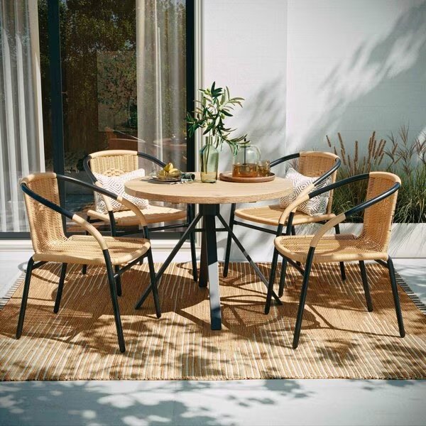 Lila 4 Pack Beige Rattan Indoor-Outdoor Restaurant Stack Chair, Flash Furniture, Mfr#: 4-TLH-037-BGE-GG