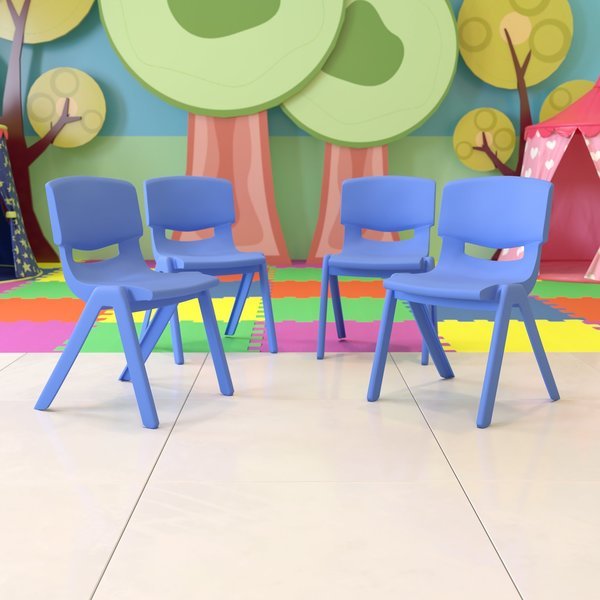Blue Plastic Stackable School Chair with 15.5'' Seat Height, PK4, Flash Furniture, Mfr#: 4-YU-YCX4-005-BLUE-GG