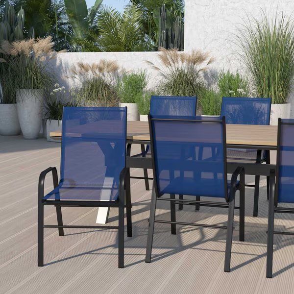 5 Pack Navy Outdoor Stack Chair w/ Flex Material, Flash Furniture, Mfr#: 5-JJ-303C-NV-GG