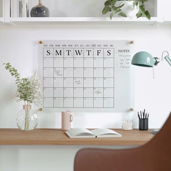 Grayson Acrylic Wall Calendar w/Notes w/Dry Erase Marker and Mntng Hrdwr, 24in. x 18in., w/Blk Prnt, Martha Stewart, Mfr#: BR-AC-4560-BK-CLRBK-MS