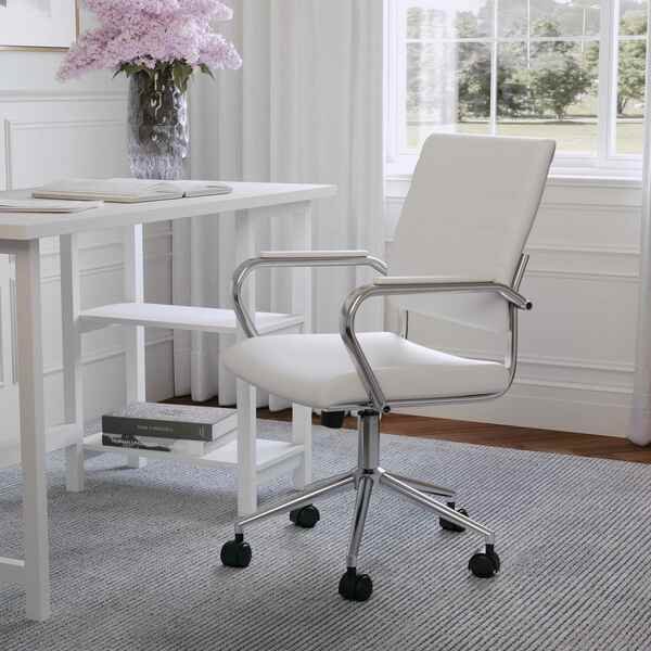 Piper Upholstered Office Chair in White/Polished Nickel, Martha Stewart, Mfr#: CH-220921-2-WH-MS