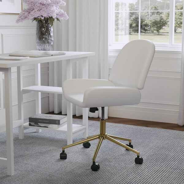 Tyla Upholstered Office Chair in White/Polished Brass, Martha Stewart, Mfr#: CH-220921-5-WH-GLD-MS