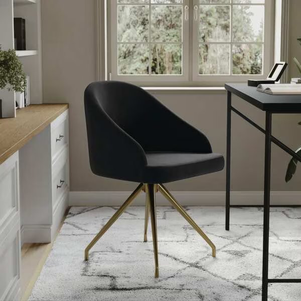 Sora Upholstered Stationary Office Chair in Black/Polished Brass, Martha Stewart, Mfr#: CH-222119-BK-GLD-MS