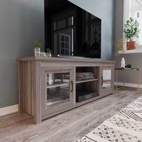 Dark Brown TV Stand with 4 Pane Glass Doors 65", Flash Furniture, Mfr#: GC-MBLK65-GY-GG