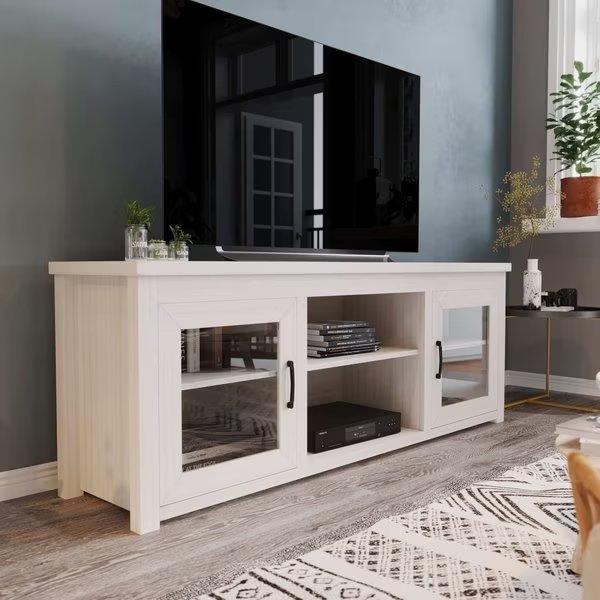 Gray Wash Oak TV Stand - Glass Fronted Doors 65", Flash Furniture, Mfr#: GC-MBLK65-WH-GG