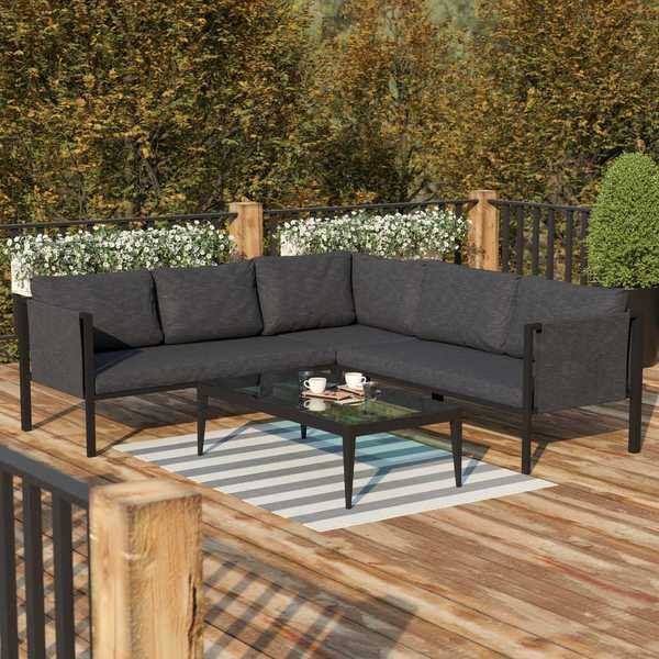 Black Sectional with Storage & Charcoal Cushions, Flash Furniture, Mfr#: GM-201108-SEC-CH-GG