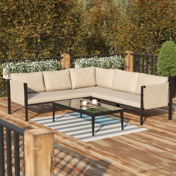 Black Sectional with Storage & Beige Cushions, Flash Furniture, Mfr#: GM-201108-SEC-GY-GG