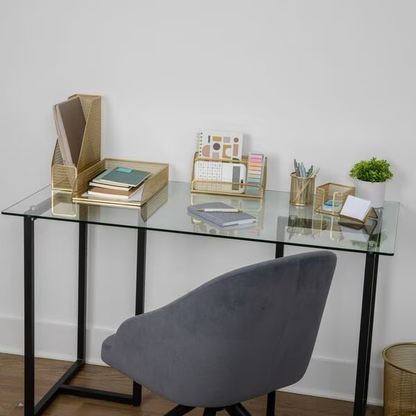 Ryder Gold Mesh Metal 6 Pcs Desktop Organizer; Holds Files, Magazines, Letters, Pens, Sticky Notes, Martha Stewart, Mfr#: HH-OHD14-6-GLD-MS