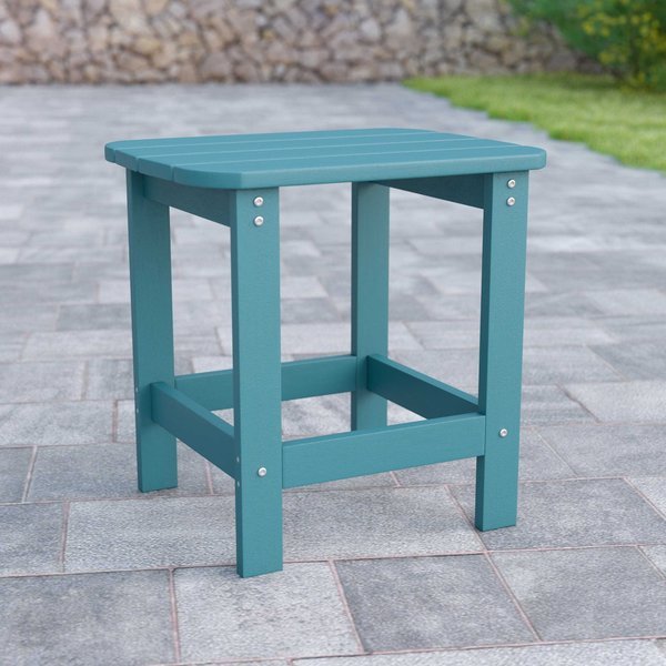Charlestown All-Weather Poly Resin Wood Adirondack Side Table in Teal, Flash Furniture, Mfr#: JJ-T14001-TL-GG