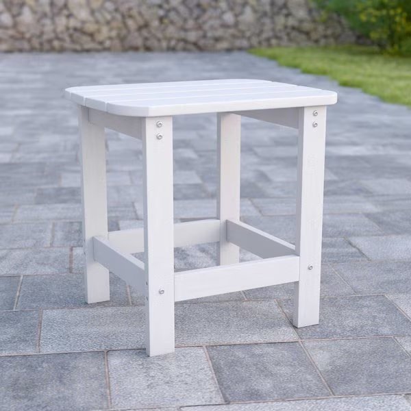 Charlestown All-Weather Poly Resin Wood Adirondack Side Table in White, Flash Furniture, Mfr#: JJ-T14001-WH-GG