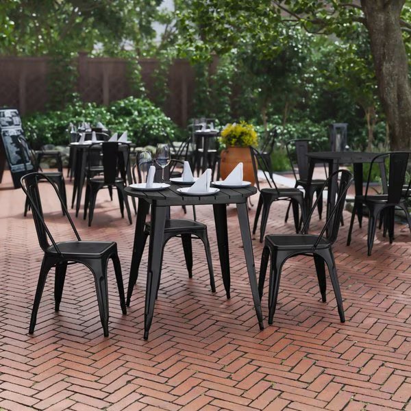 30 RD Dining Table Black Poly Top/Black Frame, Flash Furniture, Mfr#: JJ-T14623-80-BKBK-GG