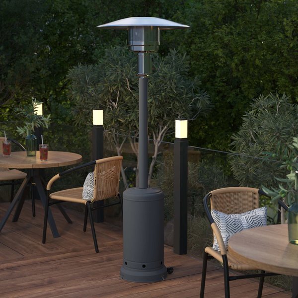 Sol Patio Outdoor Heating-Slate Gray Stainless Steel 40,000 BTU Propane Heater w/Wheels, 7.5Ft Tall, Flash Furniture, Mfr#: NAN-HSS-AGH-GY-GG