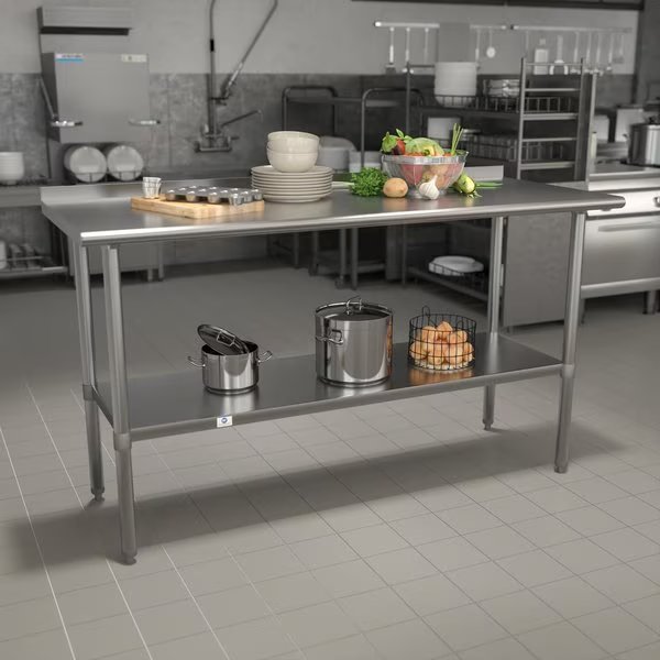 60"W Stainless 18 Gauge Work Table - Undershelf, Flash Furniture, Mfr#: NH-WT-2460BSP-GG