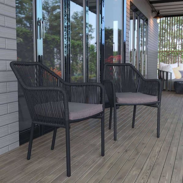Set of 2 Black All-Weather Woven Patio Chairs, 2PK, Flash Furniture, Mfr#: SDA-AD892006-BK-2-GG