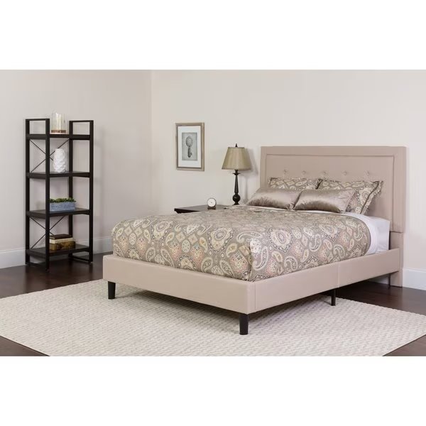 Queen Platform Bed Set, Beige, Flash Furniture, Mfr#: SL-BMF-19-GG