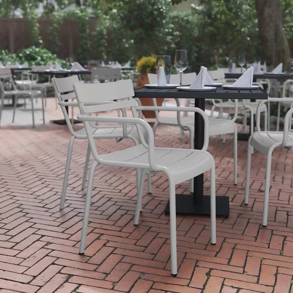 Silver All-Weather Steel Dining Chair, Flash Furniture, Mfr#: XU-CH-10318-ARM-SIL-GG