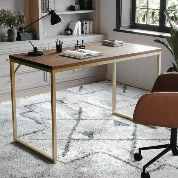 23.5 in. D X 47.25 in. W X Walnut Top/Polished Brass Frame, Engineered Wood, Steel, Martha Stewart, Mfr#: XU-M-BLK-106-BR-GLD-MS