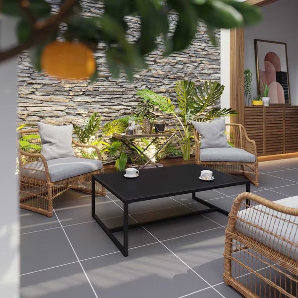 Black Steel Coffee Table for Indoor or Outdoor Use, Flash Furniture, Mfr#: XU-T6R60USO-1T-BK-GG
