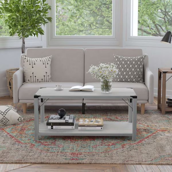 Aspen Gray Coffee Table with Black Metal Accents, Flash Furniture, Mfr#: ZG-037-LTGY-GG