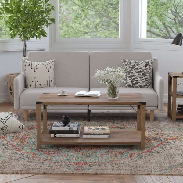 Rustic Oak Coffee Table with Black Metal Accents, Flash Furniture, Mfr#: ZG-037-OAK-GG