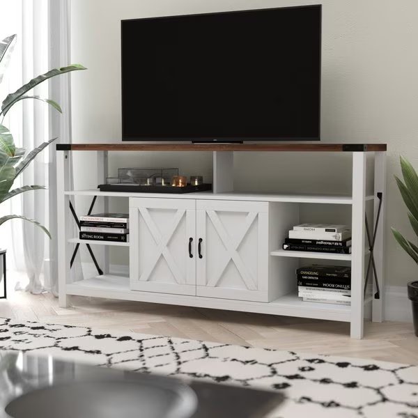 60" White/Rustic TV Stand with Storage Shelves, Flash Furniture, Mfr#: ZG-025-WH-GG