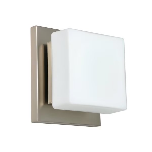 Alex Mini Sconce, Opal Matte, Satin Nickel Finish, 1x5W LED, Besa Lighting, Mfr#: 1WS-773507-LED-SN
