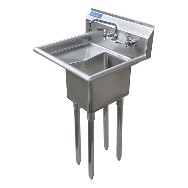 Stainless Steel Utility Sink with 10in Left Drainboard No Faucet NSF, Amgood, Mfr#: SINK 101410-10L - NO FAUCET