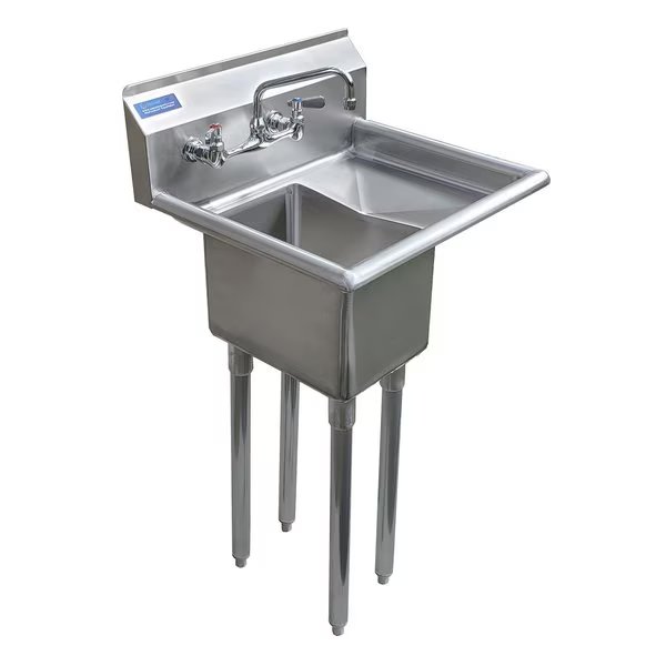 Stainless Steel Utility Sink with 10in Right Drainboard NSF, Amgood, Mfr#: SINK 101410-10R - FAUCET