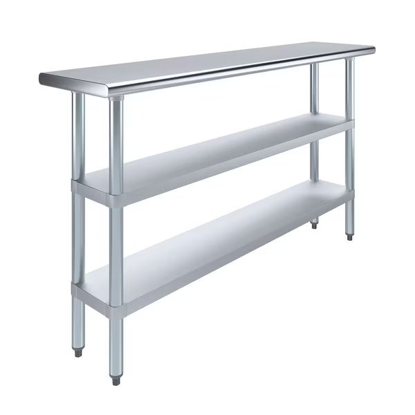 14x60 Prep Table with Stainless Steel Top and 2 Shelves, Amgood, Mfr#: AMG WT-1460-2SH