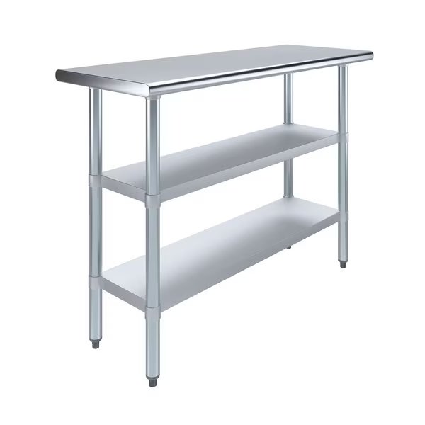18x48 Prep Table with Stainless Steel Top and 2 Shelves, Amgood, Mfr#: AMG WT-1848-2SH