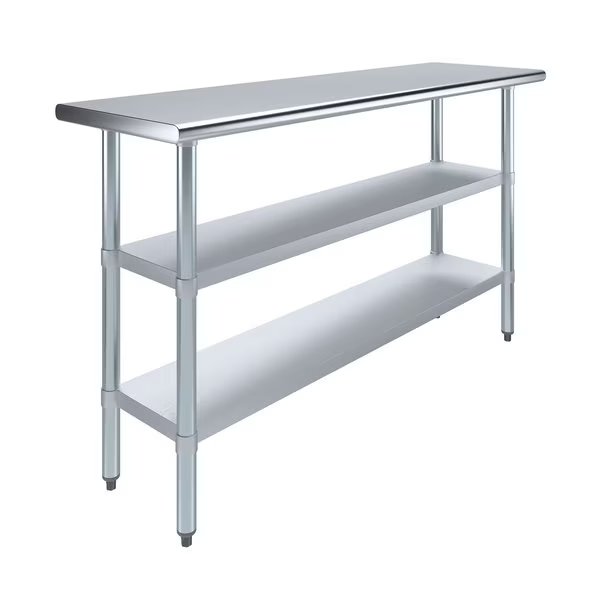 18x60 Prep Table with Stainless Steel Top and 2 Shelves, Amgood, Mfr#: AMG WT-1860-2SH