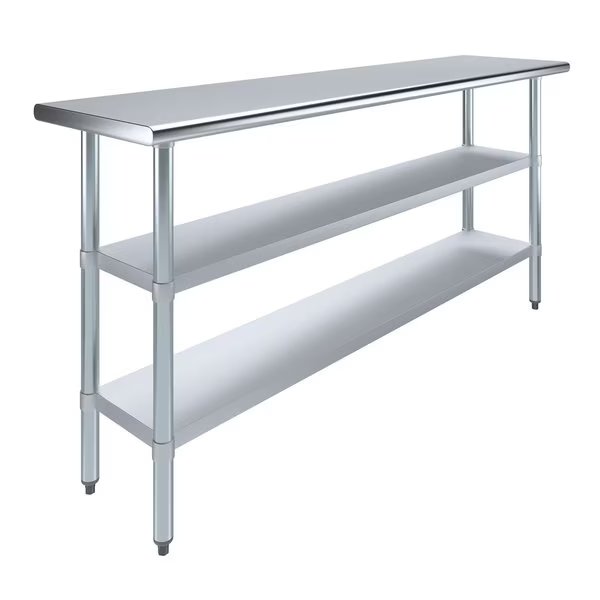 18x72 Prep Table with Stainless Steel Top and 2 Shelves, Amgood, Mfr#: AMG WT-1872-2SH