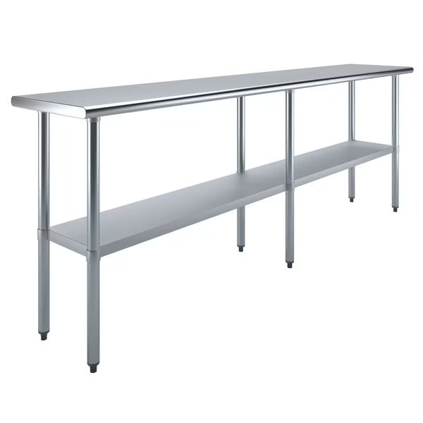 Stainless Steel Metal Table with Undershelf, 96 Long X 18 Deep, Amgood, Mfr#: AMG WT-1896