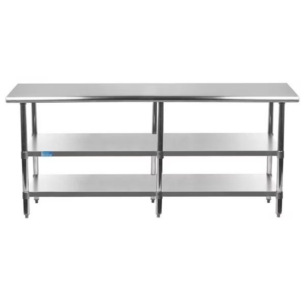 30x96 Prep Table with Stainless Steel Top and 2 Shelves, Amgood, Mfr#: AMG WT-3096-2SH