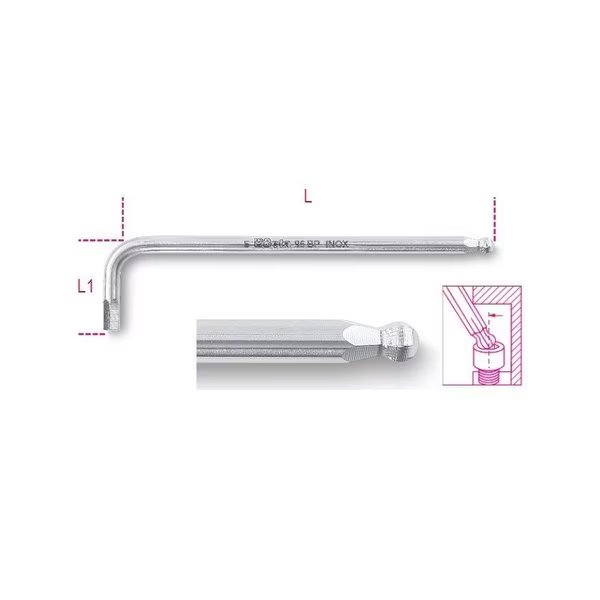 7mm, Inox Stainless Steel, Ball end Hex Key, Extra Long, Beta, Mfr#: 000961447
