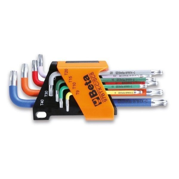 Set of 8 Colored Torx Keys with Ball end with Holder, T9-T40, Beta, Mfr#: 000971658