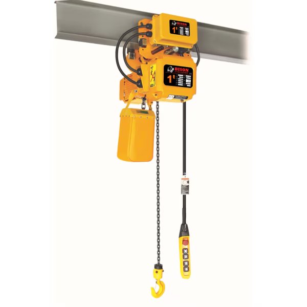 1 Ton 3 Phase, 2-Spd Elctrc Chain Hoist W/ Motor Trolley, 20Ft, 230v/460v, Bison Lifting Equipment, Mfr#: HHBD01SK-01D + WPC01D