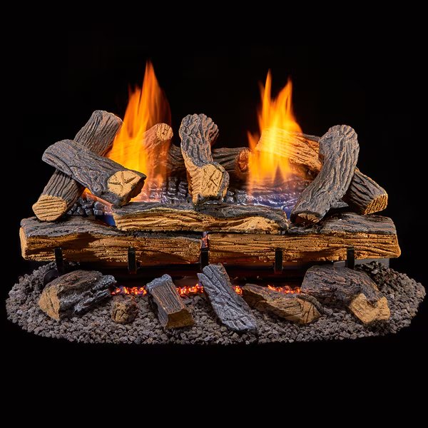 Ventless Dual Fuel Gas Log Set - 24 In. Berkshire Split Oak, 33, 0, Duluth Forge, Mfr#: DLS-24R-1