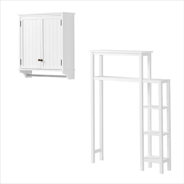 Dover Over Toilet Organizer with Side Shelving, Wall Mounted Cabinet with 2 Doors and Towel Rod, Alaterre Furniture, Mfr#: ANDO703WH