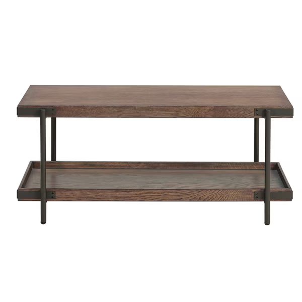 Kyra 42"L Oak and Metal Bench with Shelf, Alaterre Furniture, Mfr#: ANKY03RBG
