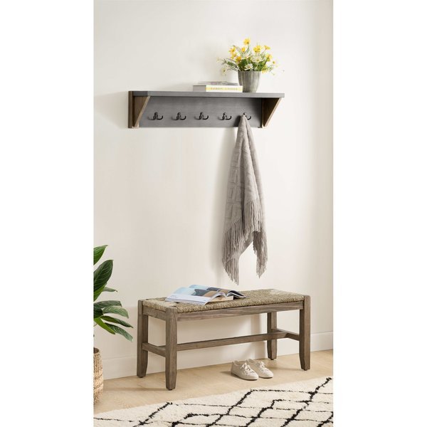 Newport 40" Coat Hook with Shelf and Rush Bench Set, Alaterre Furniture, Mfr#: ANNP042971